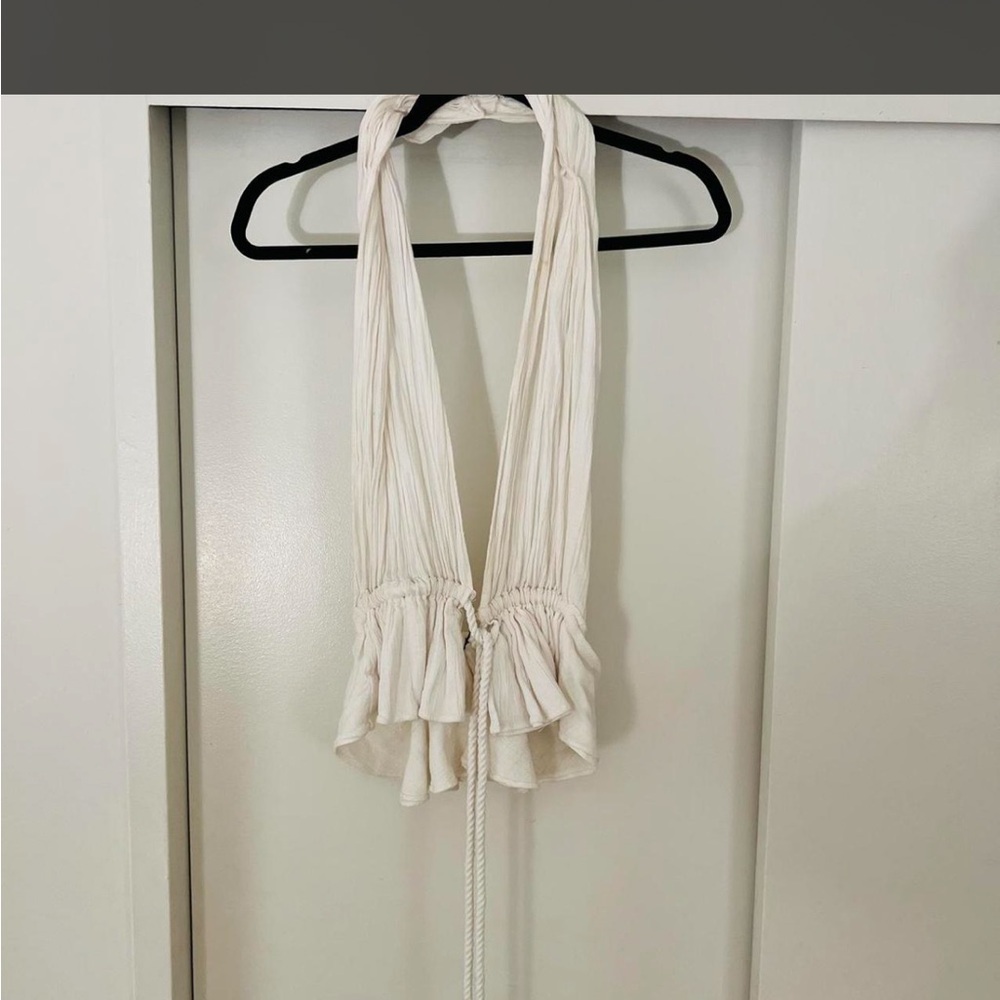 White Halter Top with Ruffle Hem